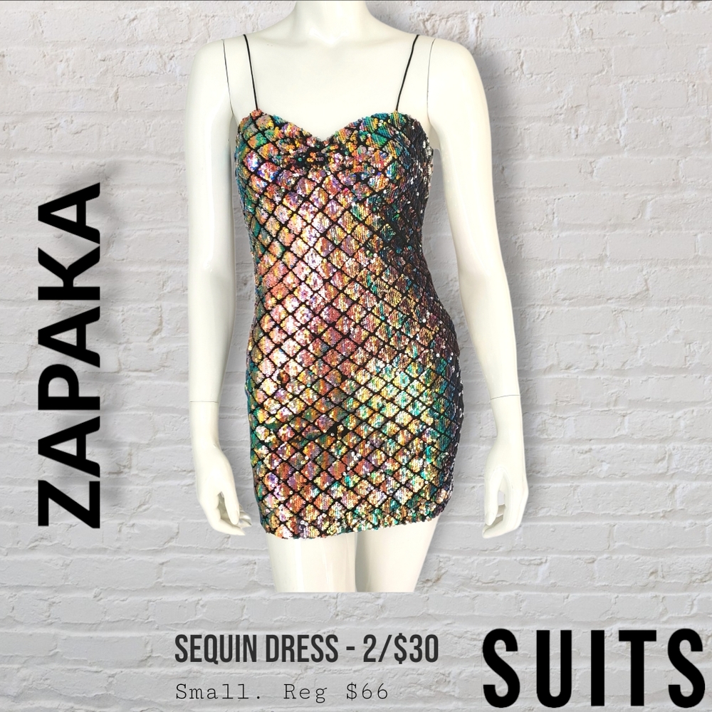 Zapaka Sequin Multicolour Bodycon Mini Dress Women's Small